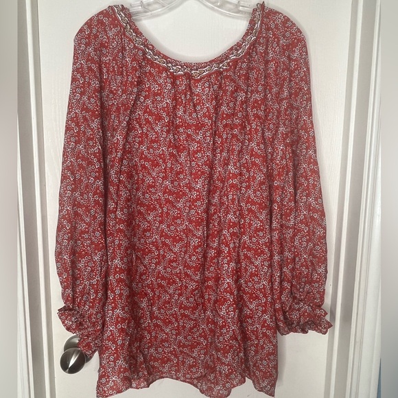 Max Studio Red Floral Blouse Top Size 2X - Picture 2 of 6